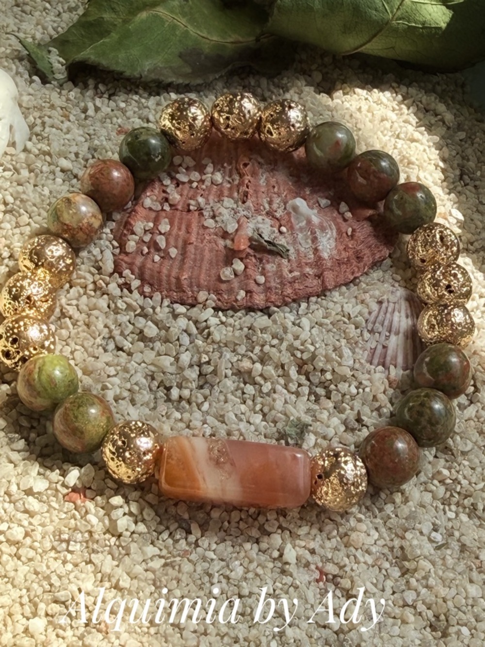 MONUMENTAL CARNELIAN Green unakite Beaded bracelet